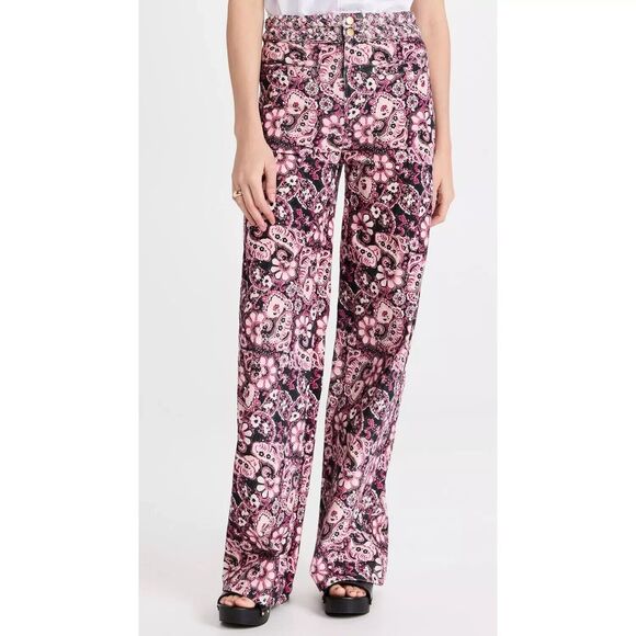 Figue Maia Corduroy Wide Leg Pants Womens Size 6 NWT Paisley Floral Pink Black - Picture 14 of 14